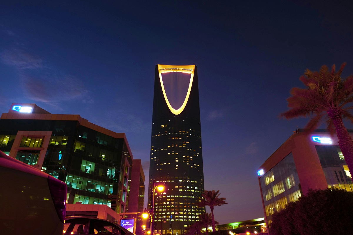 View of Illuminated Kingdom Centre, Riyadh, Saudi Arabia discover with d.HOLIDAY
